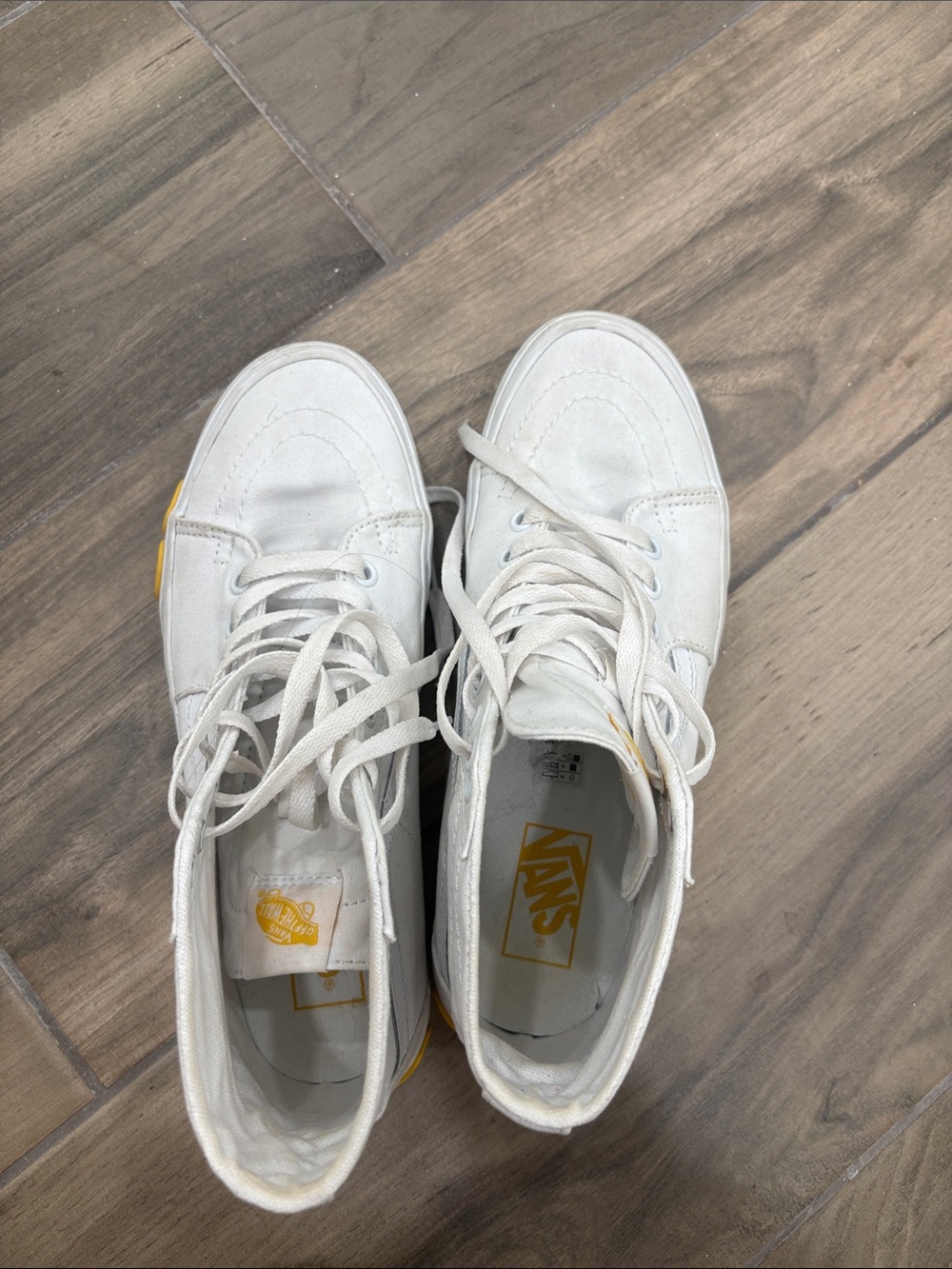 Vans White High-Top Canvas Sneakers with Yellow Daisy Sole Detail - Picture 4 of 7